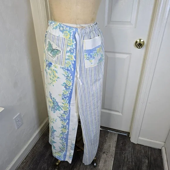 2pc vintage tablecloth linen lace butterfly upcycled pants and top S-M - Picture 8 of 10